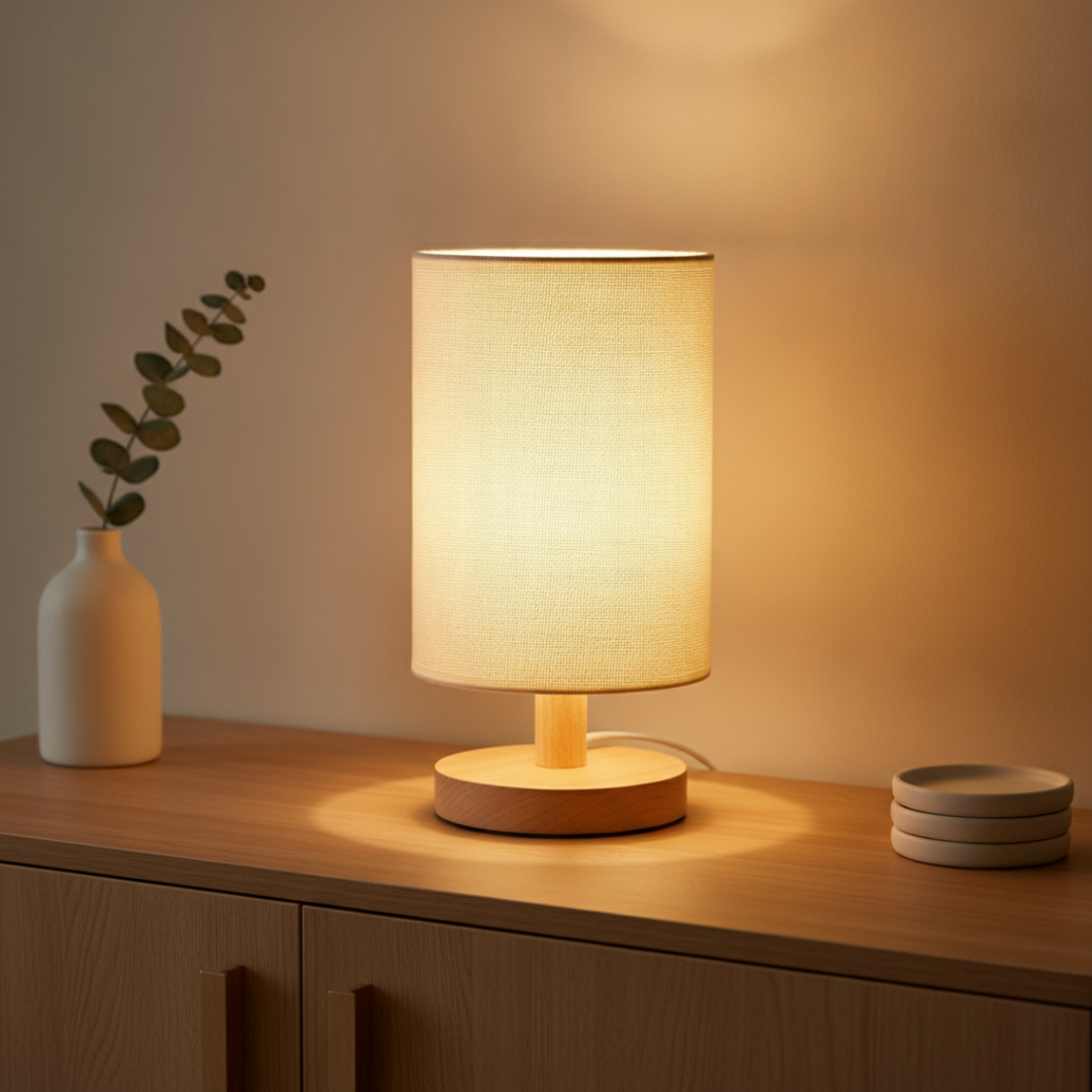 Keldvik — HavenGlow Table Lamp, Natural Wood and Cloth — Natural Wood Sideboard, square 2