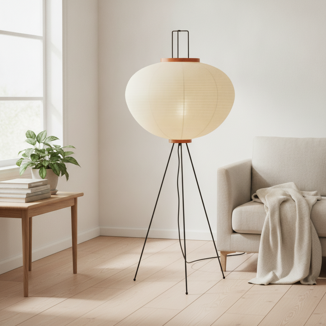 Keldvik — Duskbloom Floor Lamp, Mulberry Paper Shade on Metal Frame — Scandinavian Minimal Interior, square 1