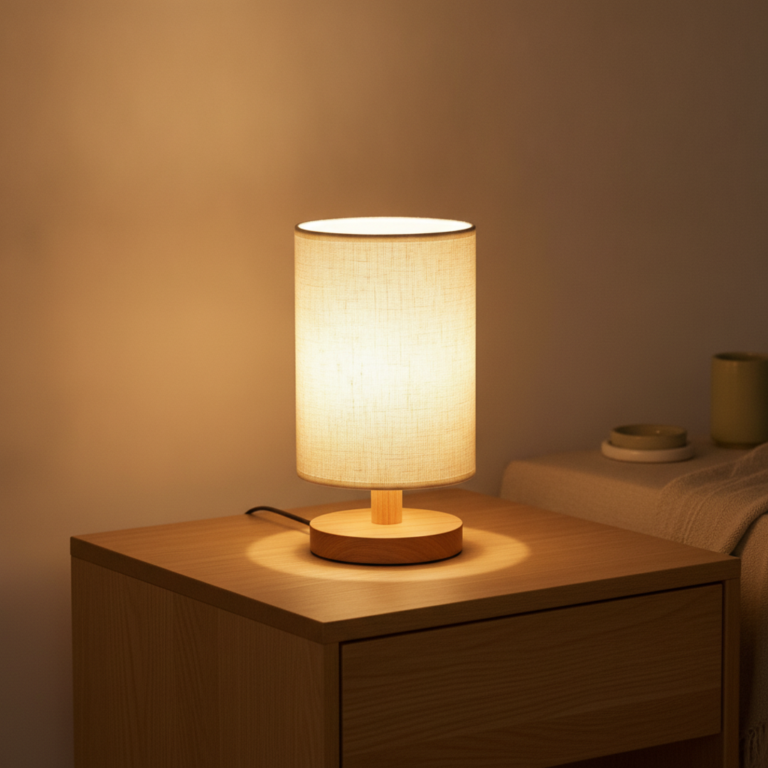 Keldvik — HavenGlow Table Lamp, Natural Wood and Cloth — Warm Neutral Studio, square 1