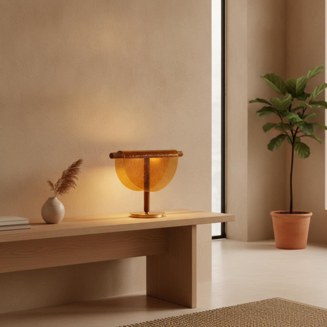 Keldvik — Havenlight Table Lamp, Amber Glass Shade on Iron Base — Nordic Japandi Living Room, square 2