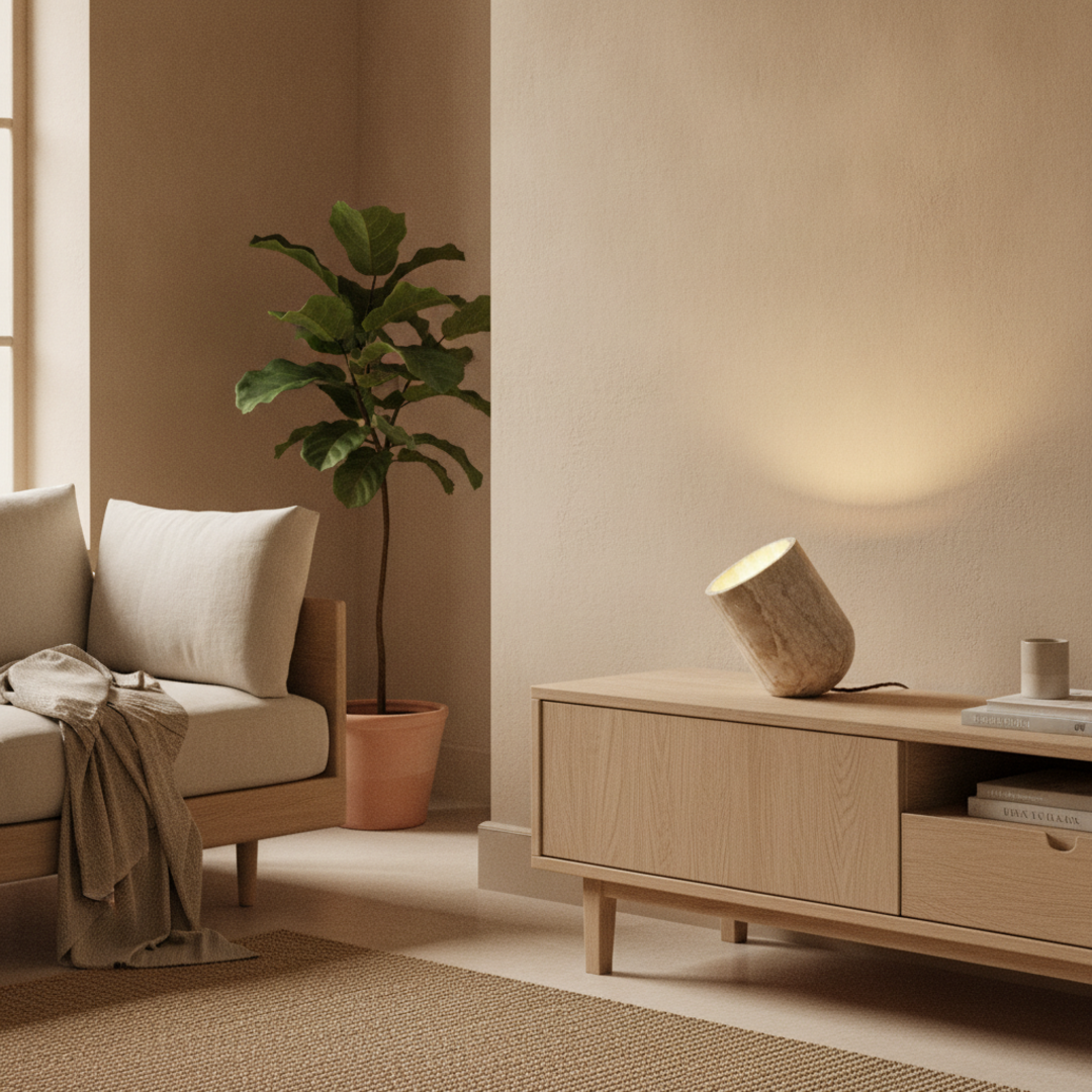 Keldvik — Cavestone Table Lamp, Natural Travertine — Nordic Japandi Living Room, square 1