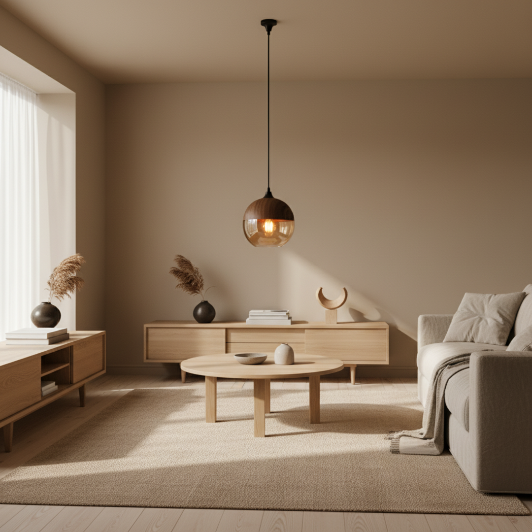 Keldvik — FjordLume Ceiling Light, Wooden Fixture with Tinted Glass — Nordic Japandi Living Room, square 3