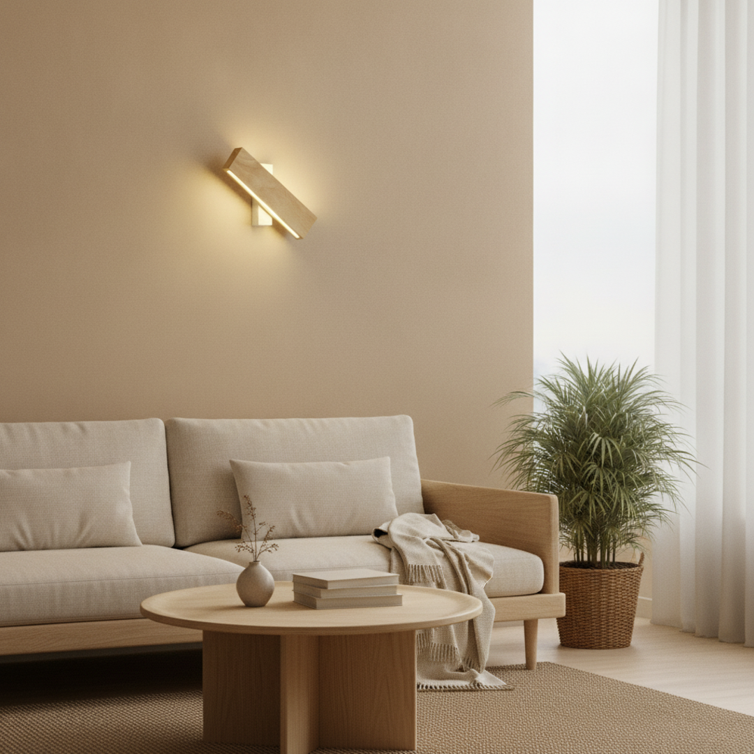 Keldvik — Harmonia Wall Sconce, Solid Wood and Frosted Acrylic — Nordic Japandi Living Room, square 2