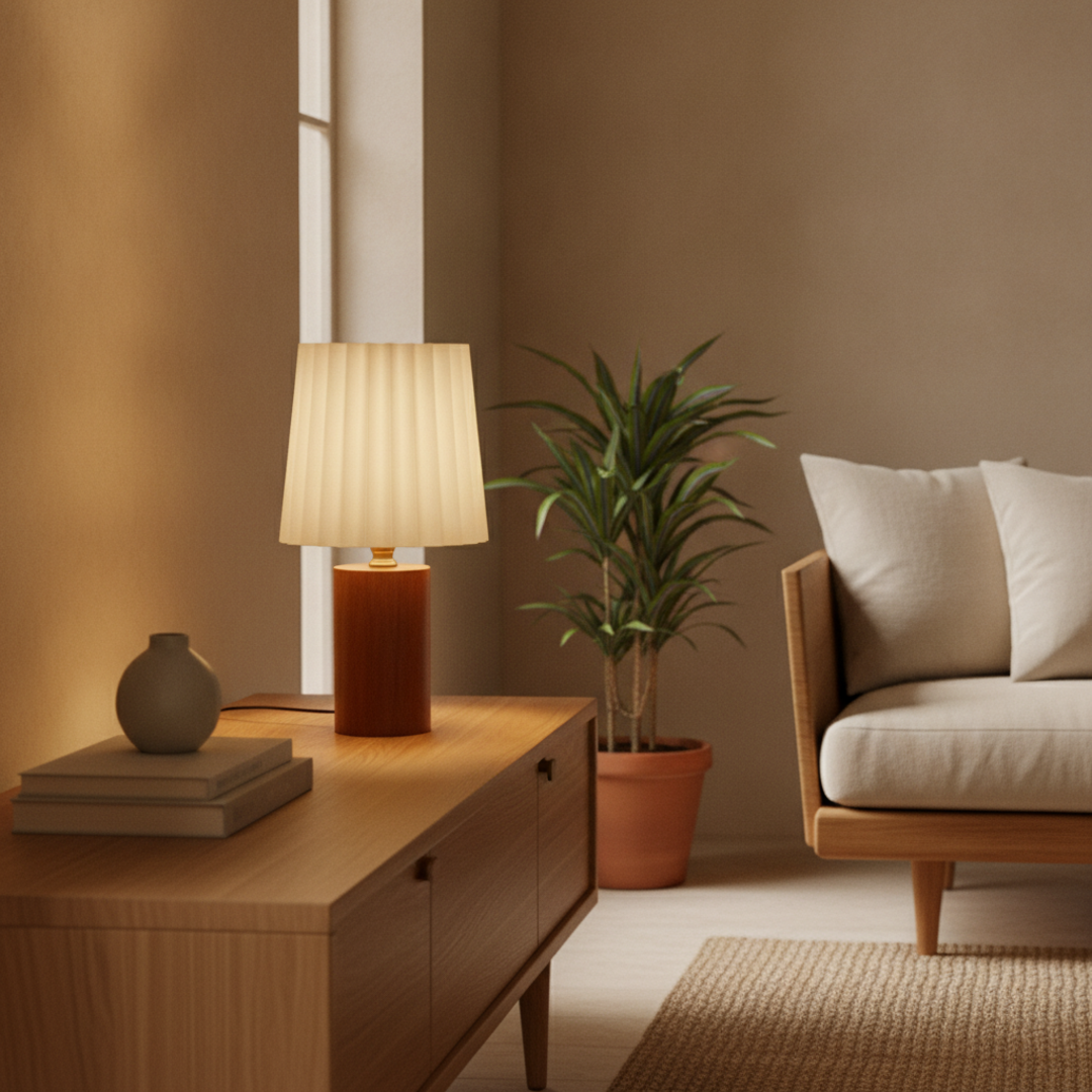 Keldvik — Mistdome Table Lamp, Solid Wood with Cream Linen Shade — Nordic Japandi Living Room, square 2