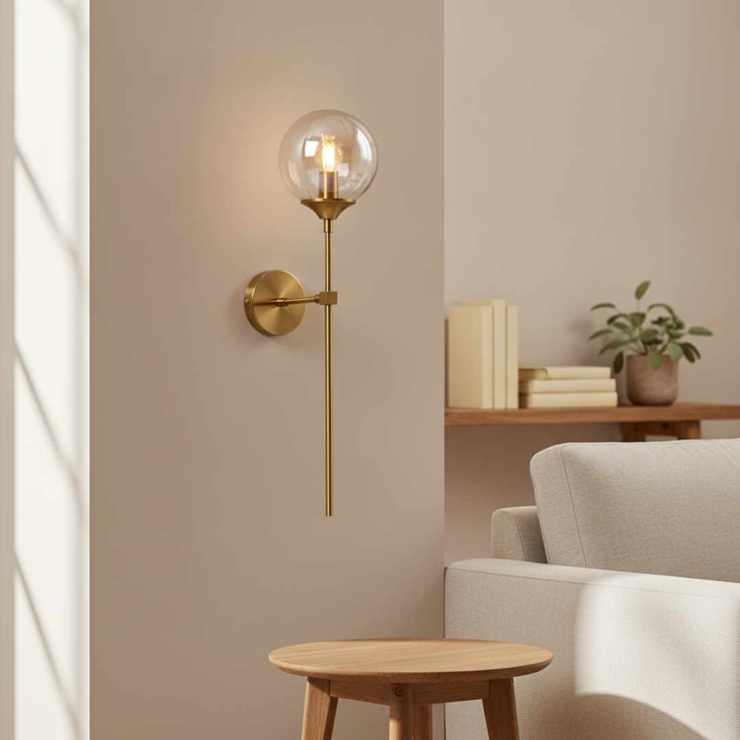 Keldvik — Globeveil Wall Lamp, Clear Glass with Iron Frame — Modern Home Interior, square 1