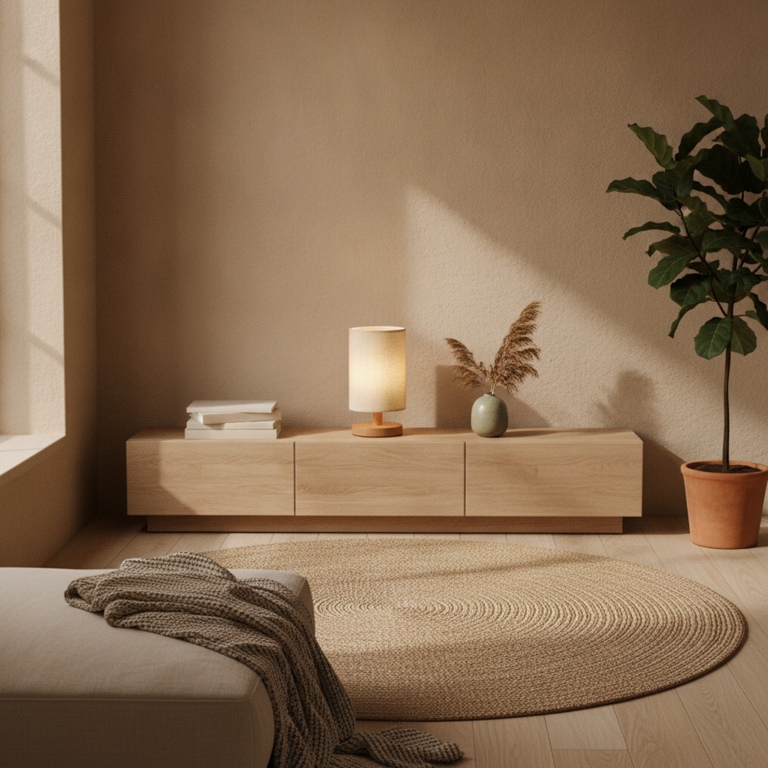 Keldvik — HavenGlow Table Lamp, Natural Wood and Cloth — Nordic Japandi Living Room, square 1