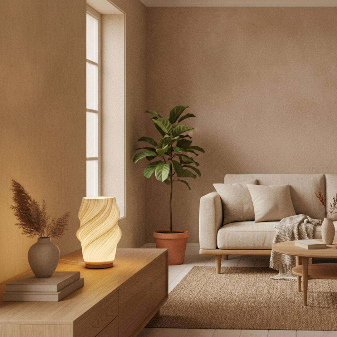 Keldvik — Bølge Table Lamp, Wave-Shaped Shade in Natural Wood — Nordic Japandi Living Room, square 3