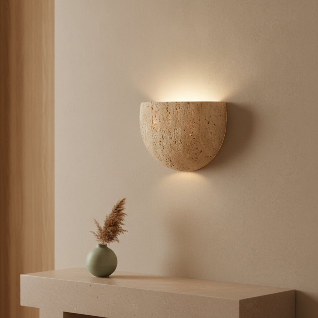 Keldvik — Stonearch Wall Lamp, Handcrafted Natural Travertine — Luxury Interior, square 1