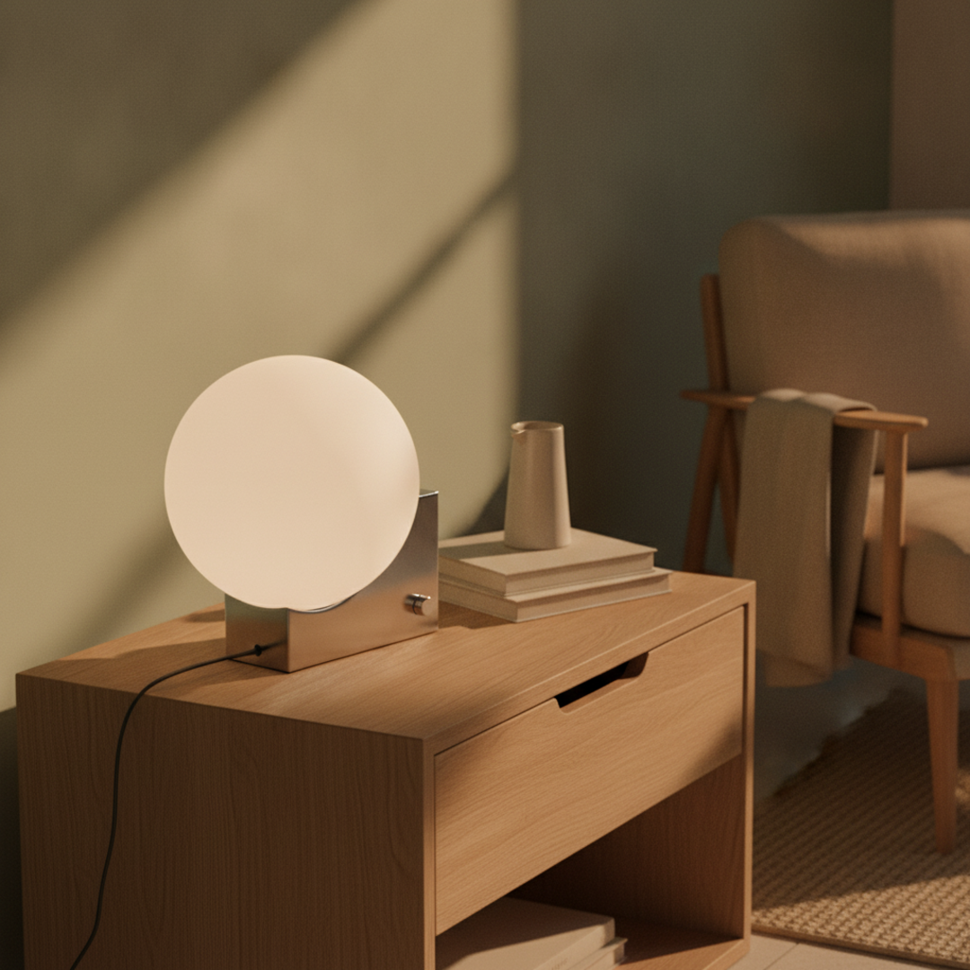 Keldvik — Frostveil Desk Lamp, Frosted Glass and Polished Stainless Steel — Luxury Interior, square 1