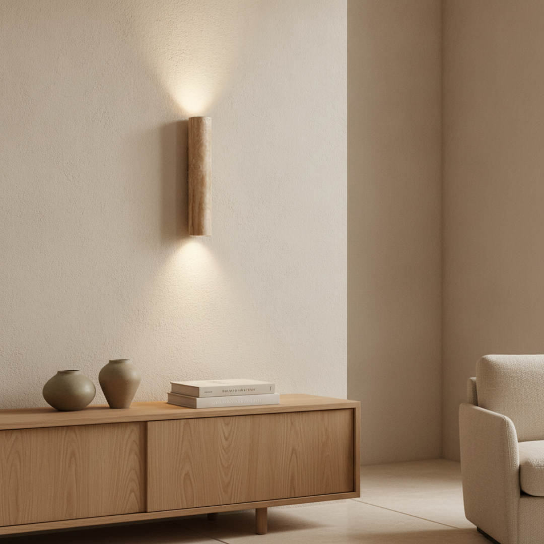 Keldvik — Wabi Wall Light, Hand-Carved Natural Travertine — Luxury Interior, square 2