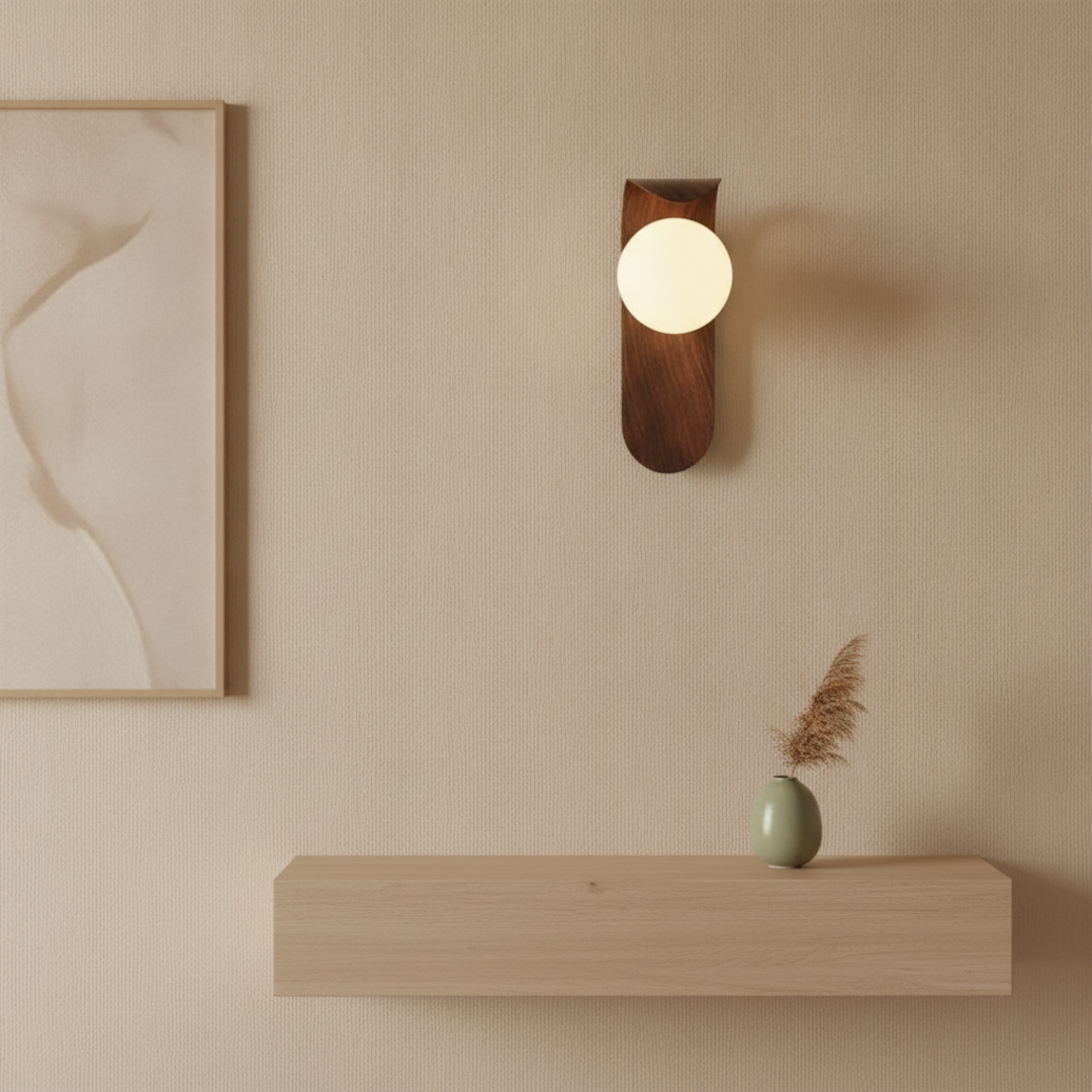 Keldvik — Mistveil Wall Lamp, Frosted Glass Globe on Wood Base — Luxury Interior, square 1