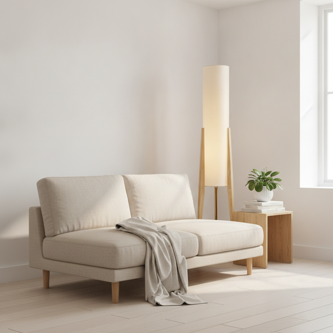 Keldvik — Hearthwood Floor Lamp, Walnut Wood with Fabric Shade — Scandinavian Minimal Interior, square 1