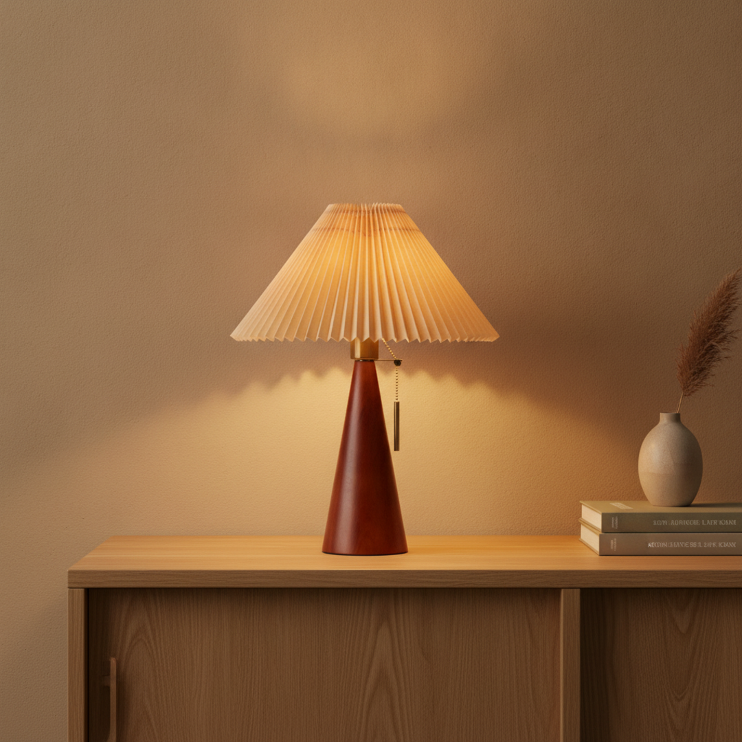 Keldvik — Dawnveil Table Lamp, Natural Rubberwood and Pleated Fabric — Luxury Interior, square 1