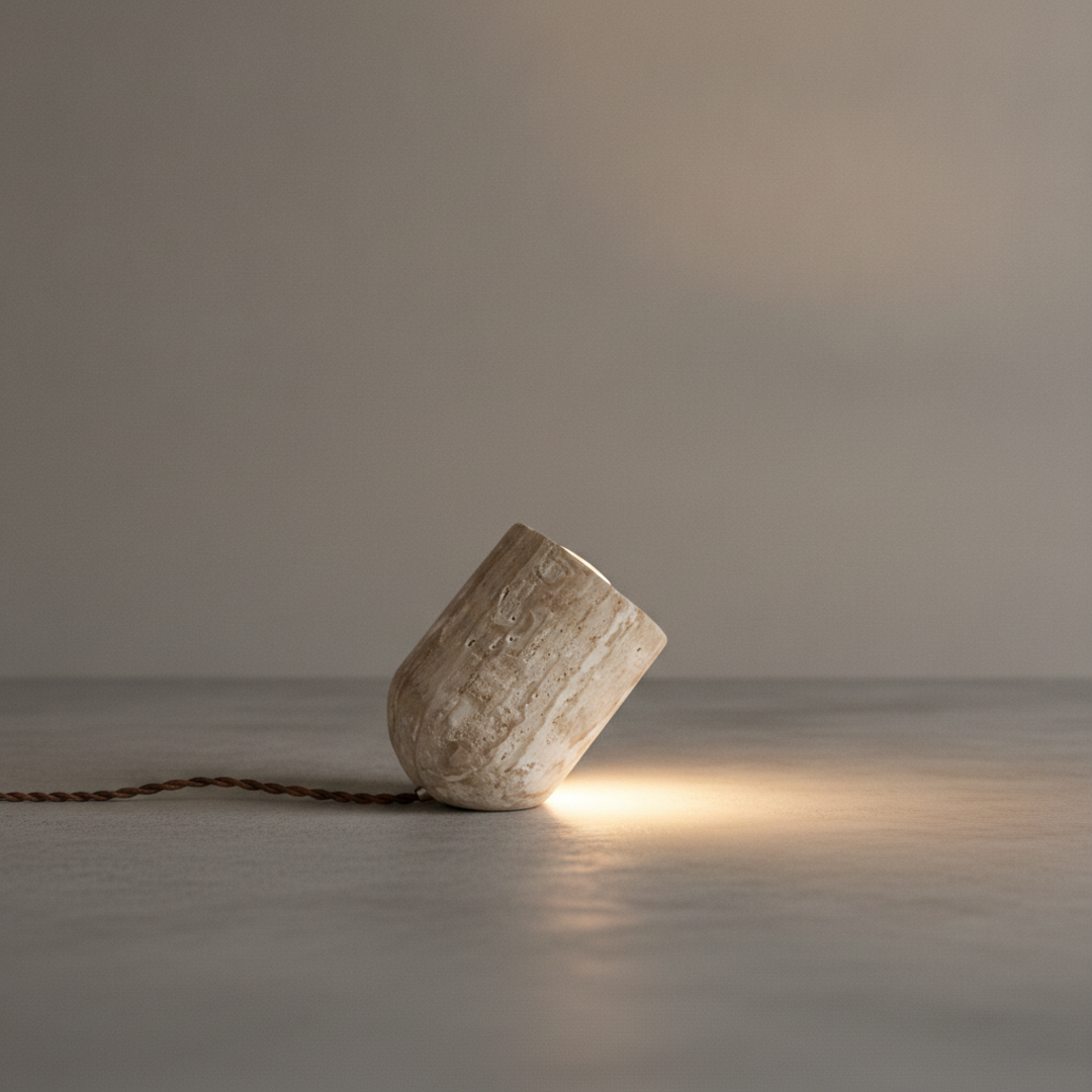 Keldvik — Cavestone Table Lamp, Natural Travertine — Concrete Surface, square 1