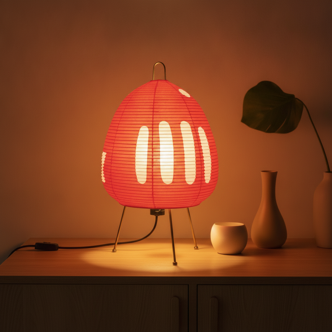 Keldvik — Serenitea Table Lamp, Handcrafted Rice Paper Shade — Table Lamp on Wooden Sideboard, square 1
