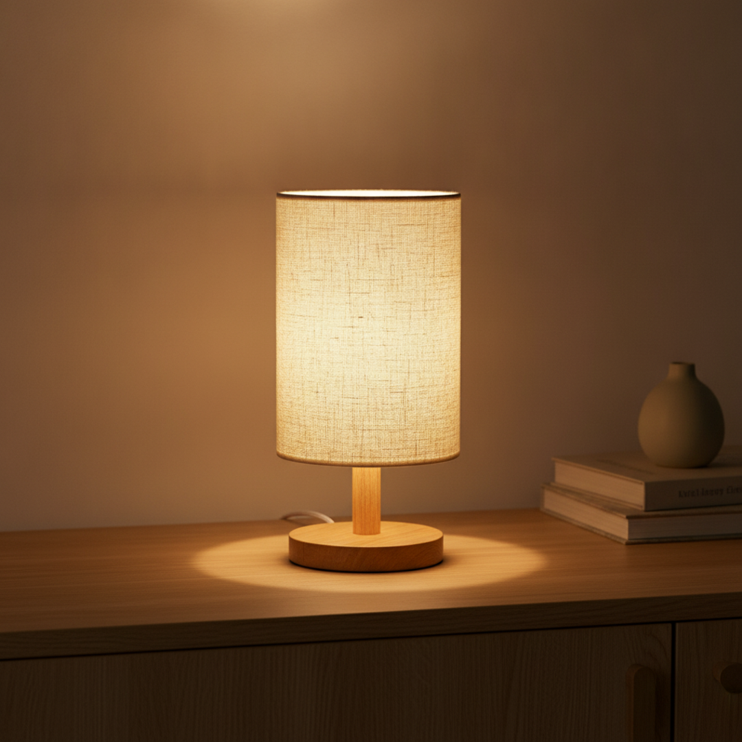 Keldvik — HavenGlow Table Lamp, Natural Wood and Cloth — Natural Wood Sideboard, square 3