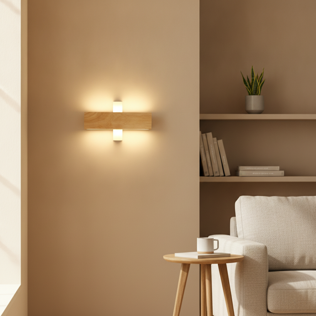 Keldvik — Harmonia Wall Sconce, Solid Wood and Frosted Acrylic — Modern Home Interior, square 1