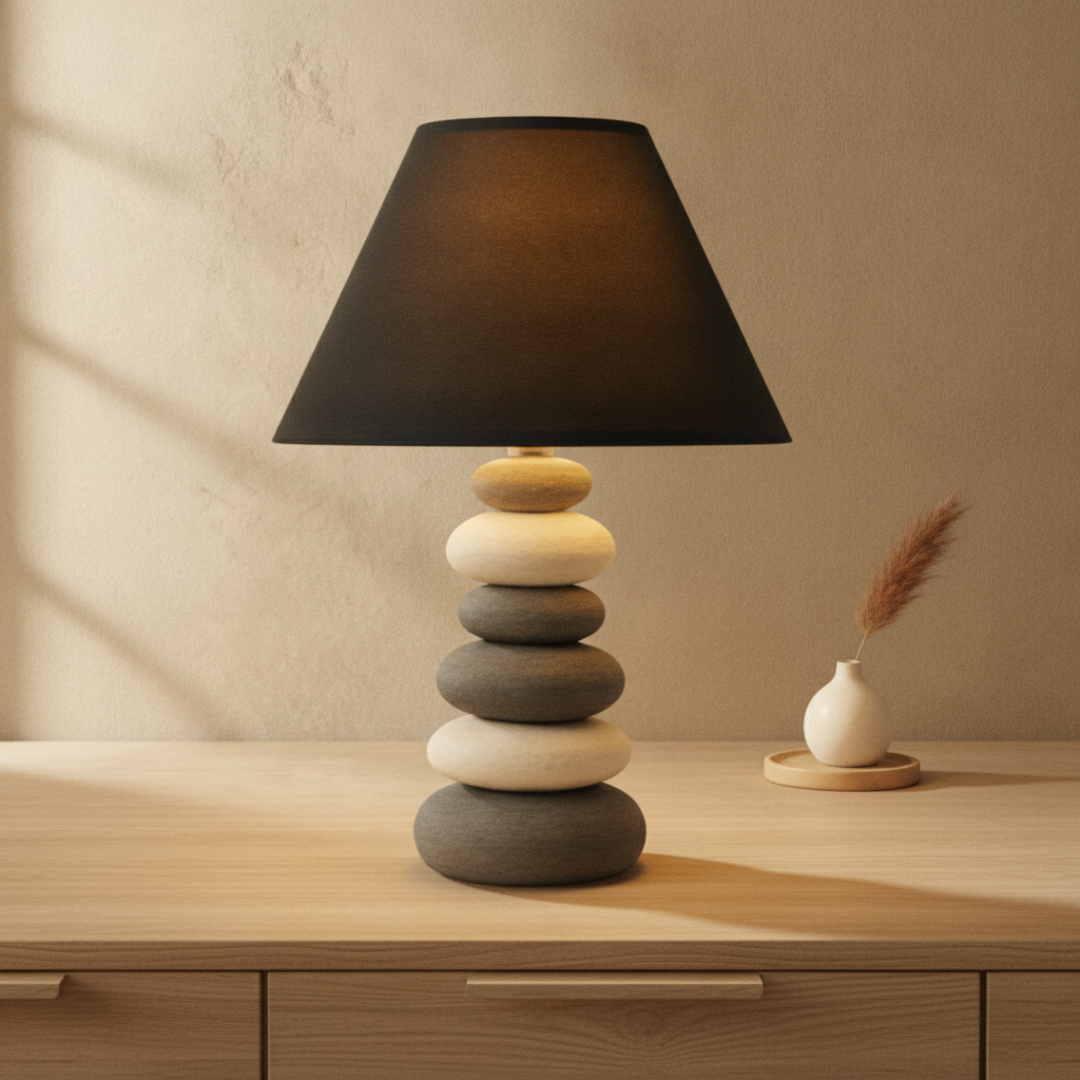 Keldvik — Stonehaven Table Lamp, Premium Ceramic with Fabric Shade — Natural Wood Sideboard, square 1