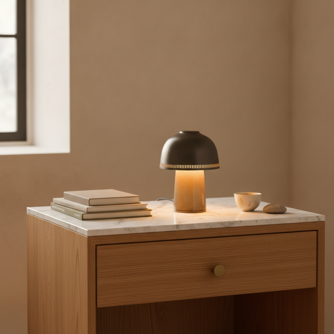 Keldvik — Kintsu Table Lamp, Hand-Sculpted Crackle Glaze Ceramic — Marble Surface, square 1