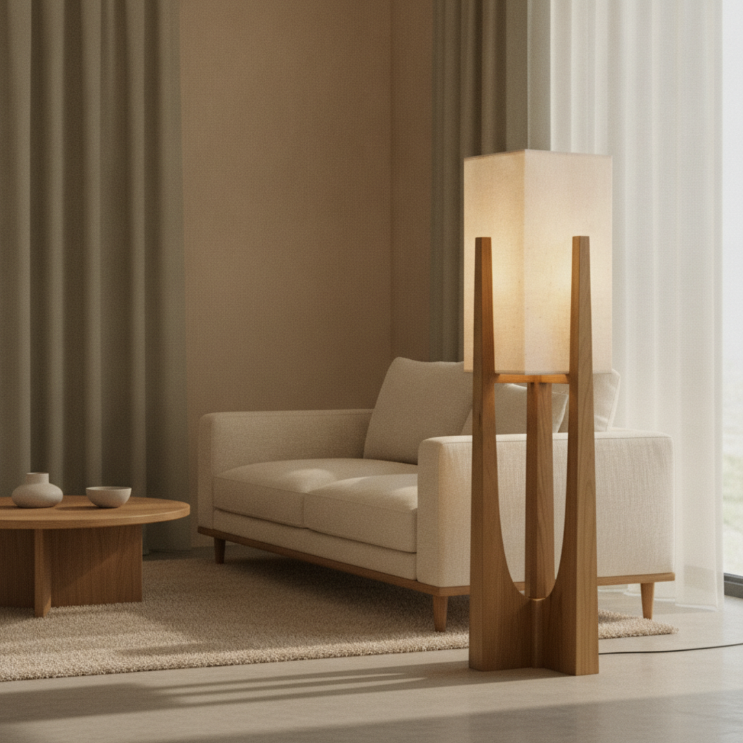 Keldvik — Harmoni Floor Lamp, Handcrafted Fabric Shade on Wooden Base — Luxury Interior, square 2