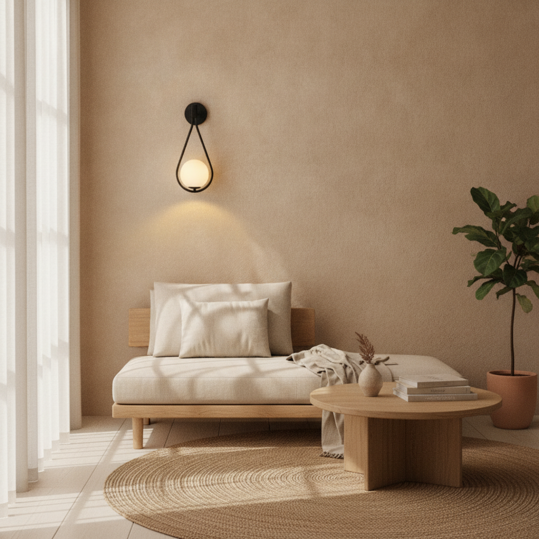 Keldvik — Lunaris Ceiling Lamp, Elegant Glass Globe on Metal Arm — Nordic Japandi Living Room, square 2