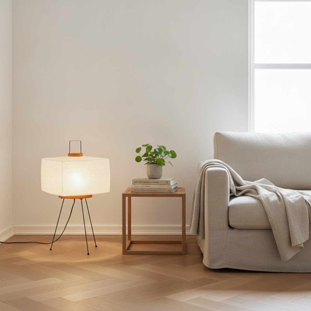 Keldvik — Moonlit Table Lamp, Hand-Folded Washi Shade — Scandinavian Minimal Interior, square 4