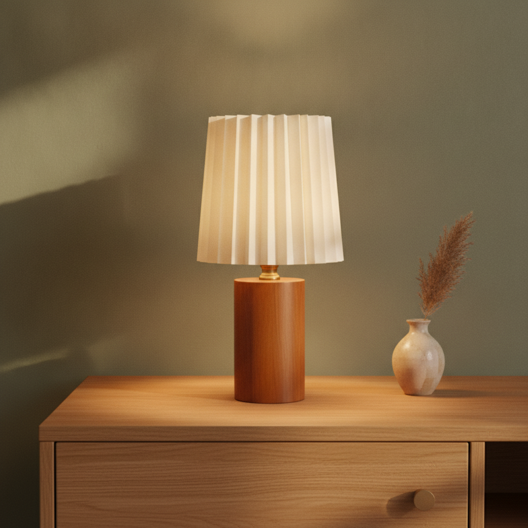 Keldvik — Mistdome Table Lamp, Solid Wood with Cream Linen Shade — Luxury Interior, square 1