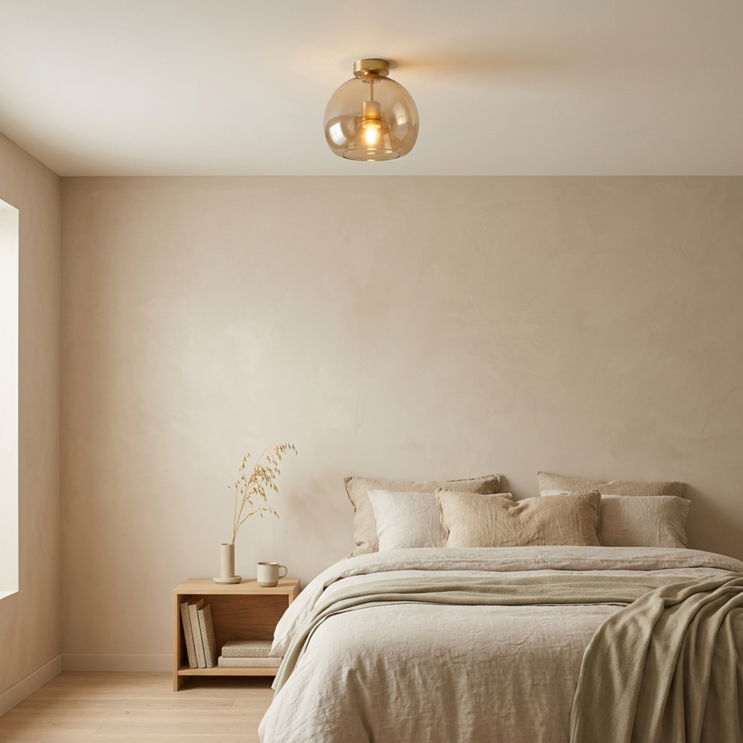 Keldvik — Glasthra Ceiling Light, Tinted Glass Shade — Soft Neutral Bedroom, square 1