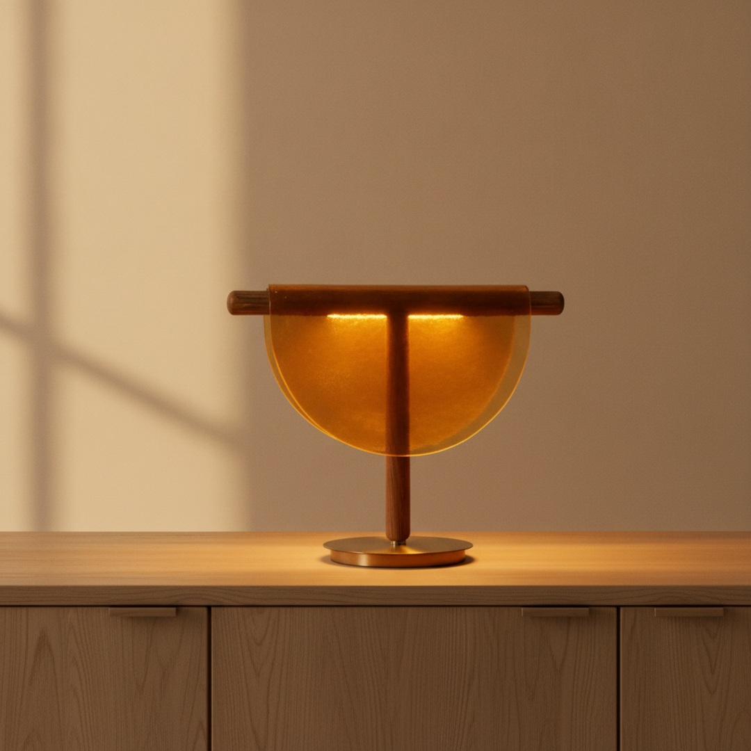 Keldvik — Havenlight Table Lamp, Amber Glass Shade on Iron Base — Warm Neutral Studio, square 1