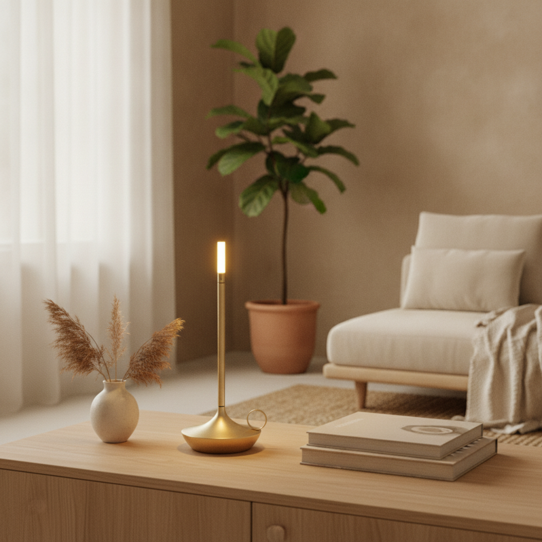 Keldvik — Svelte Table Lamp, Brushed Aluminium Finish — Nordic Japandi Living Room, square 1