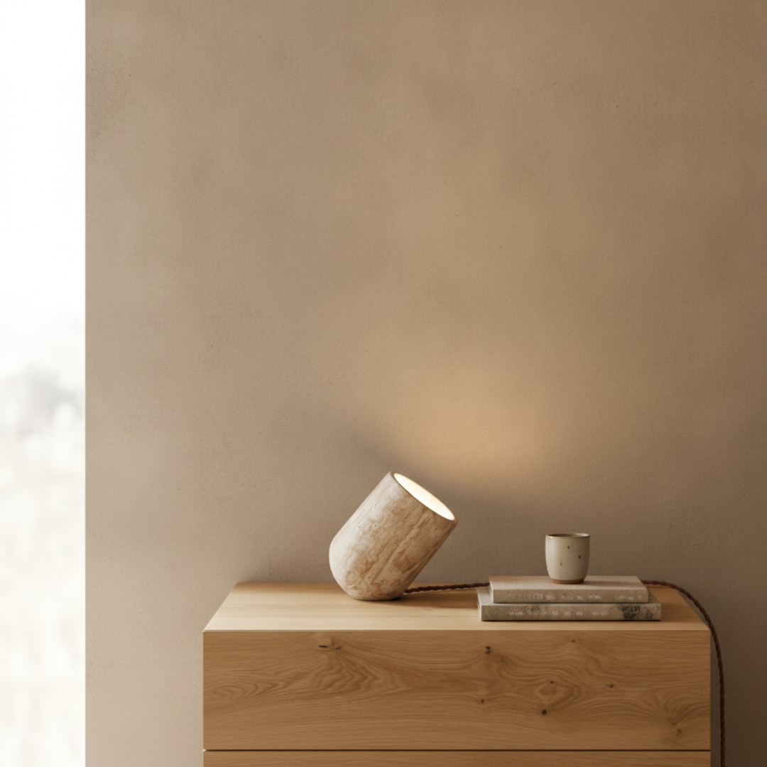 Keldvik — Cavestone Table Lamp, Natural Travertine — Concrete Surface, square 2