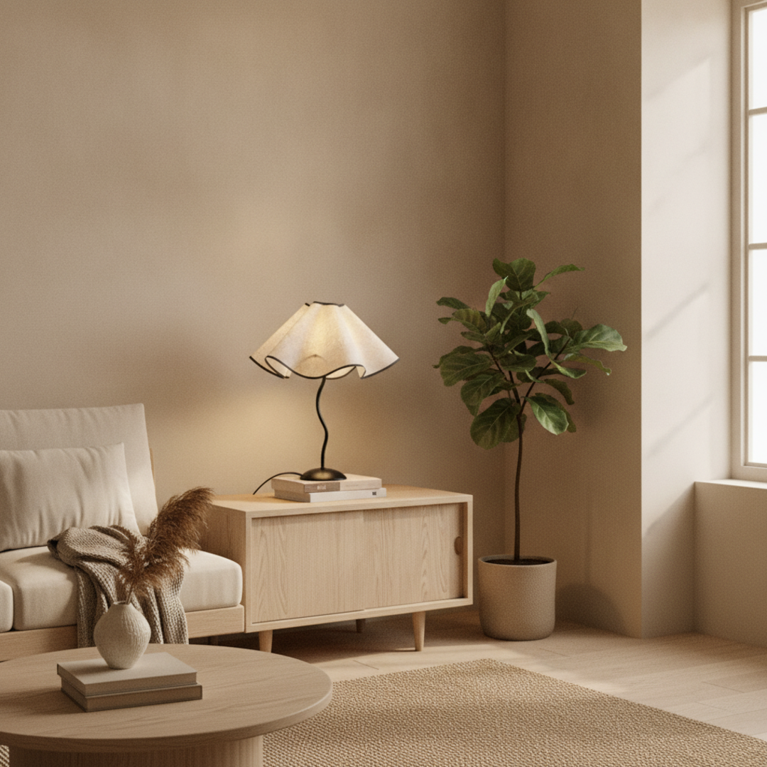 Keldvik — Petalglow Table Lamp, Handcrafted Iron with Linen Shade — Nordic Japandi Living Room, square 3