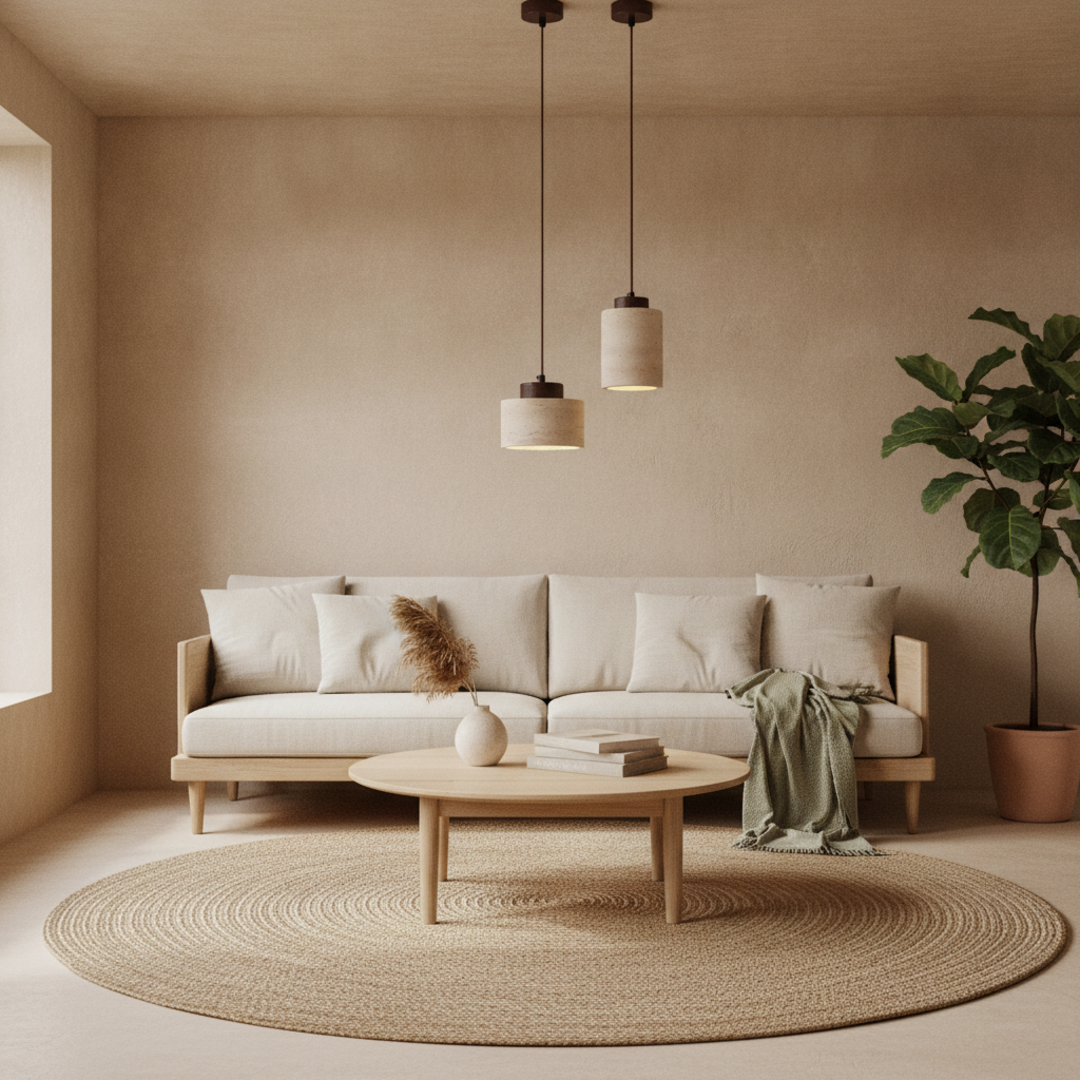 Keldvik — Kveld Pendant Lamp, Natural Travertine — Nordic Japandi Living Room, square 2