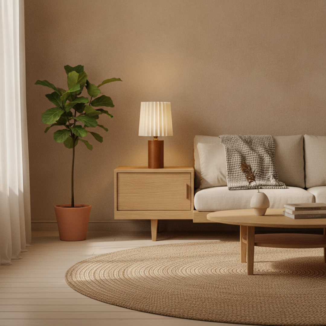 Keldvik — Mistdome Table Lamp, Solid Wood with Cream Linen Shade — Nordic Japandi Living Room, square 3