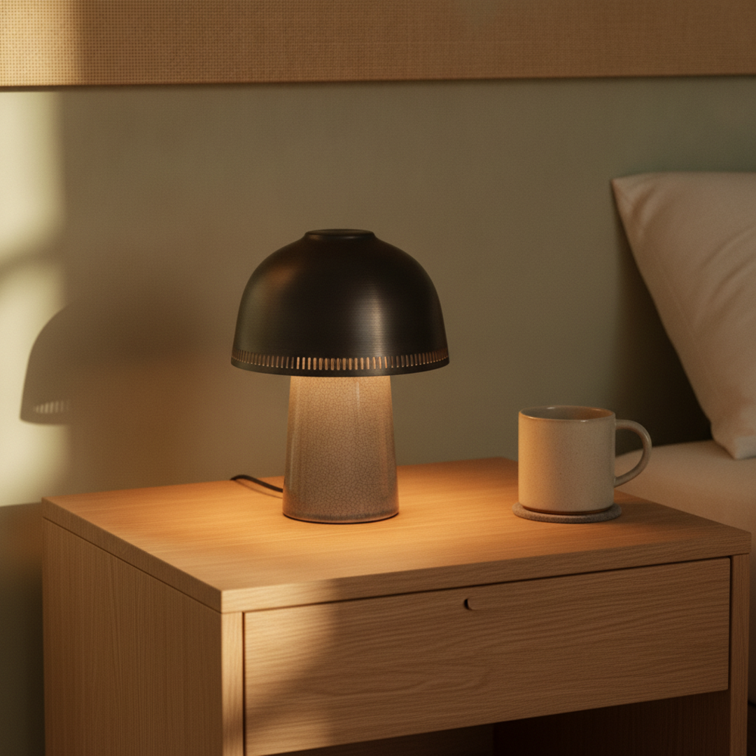 Keldvik — Kintsu Table Lamp, Hand-Sculpted Crackle Glaze Ceramic — Wooden Table, square 1