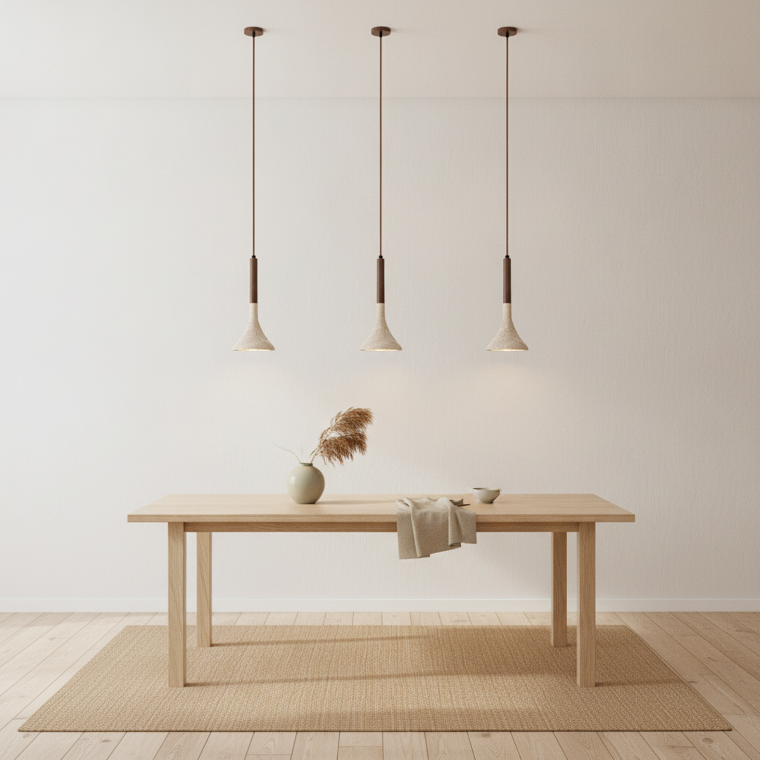 Keldvik — Woodnord Pendant Light, Natural Travertine and Wood — Scandinavian Minimal Interior, square 1
