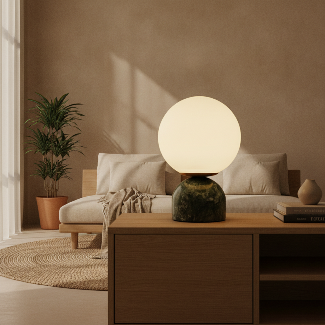 Keldvik — Onyx Table Lamp, Smooth Black Marble Base with White Glass Shade — Nordic Japandi Living Room, square 4