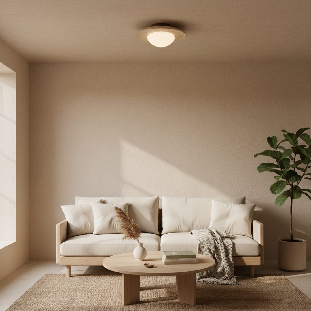 Keldvik — Havenstone Ceiling Light, Natural Travertine Shade — Nordic Japandi Living Room, square 2