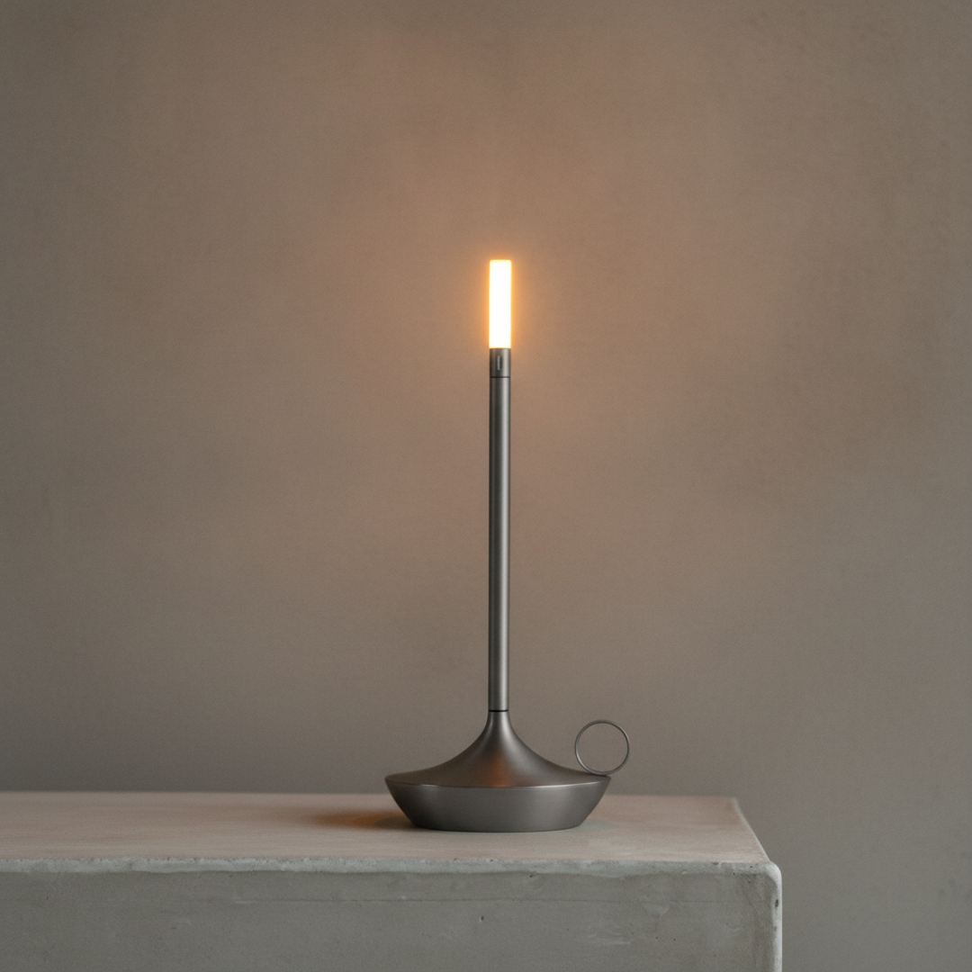 Keldvik — Svelte Table Lamp, Brushed Aluminium Finish — Concrete Surface, square 1