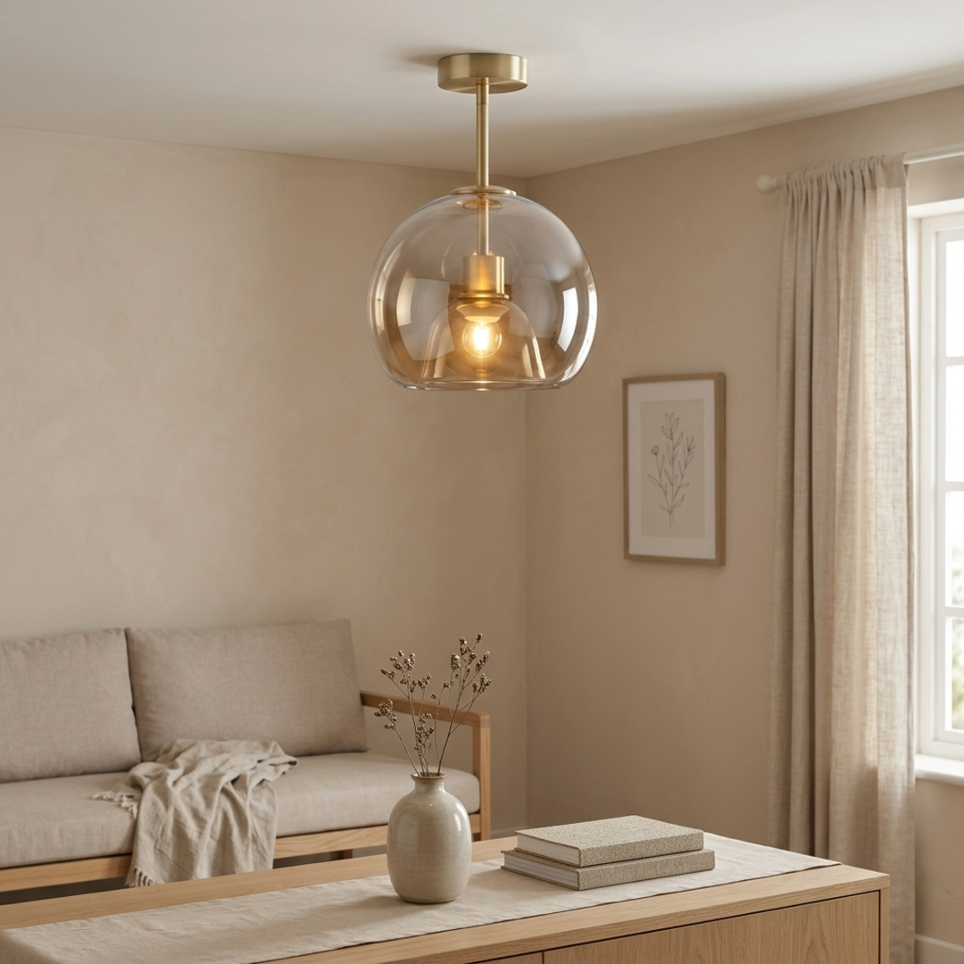 Keldvik — Glasthra Ceiling Light, Tinted Glass Shade — Nordic Japandi Living Room, square 2