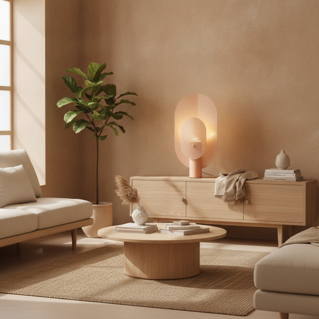 Keldvik — Gridhaven Table Lamp, Iron Mesh in Light Pink and Purple — Nordic Japandi Living Room, square 2