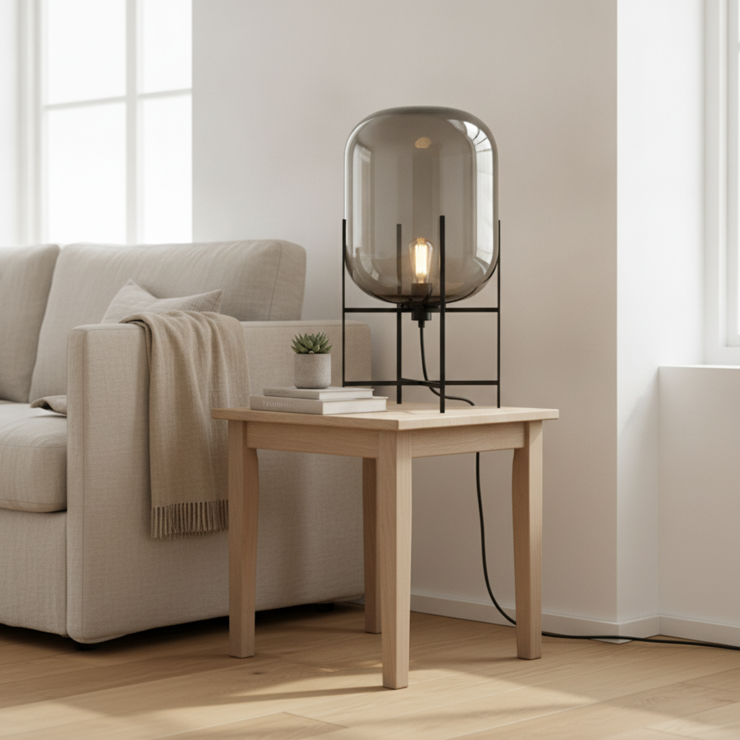 Keldvik — Hazeveil Table Light, Smokey Grey Glass Dome — Scandinavian Minimal Interior, square 1