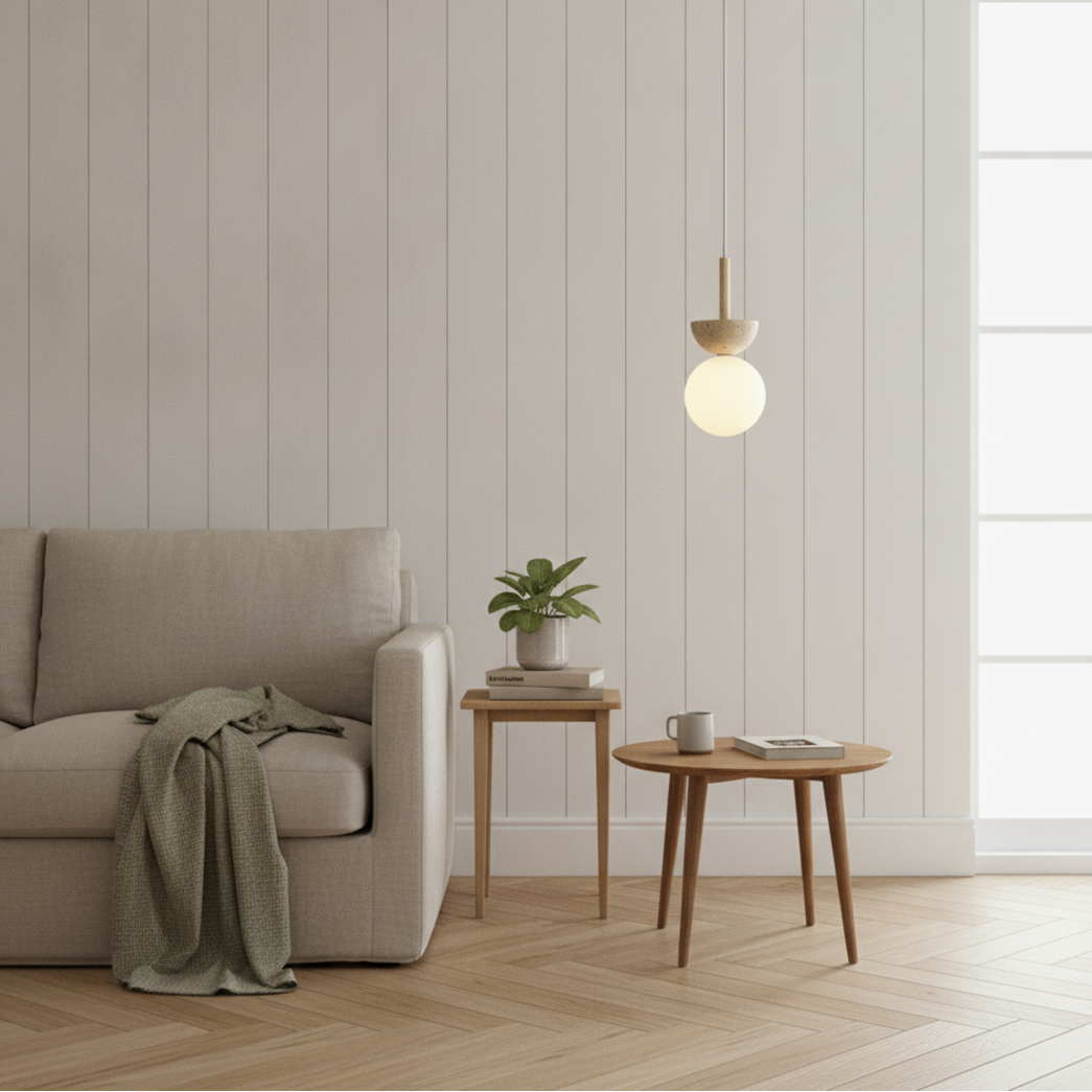 Keldvik — Terranova Pendant Lamp, Cream Travertine Finish — Scandinavian Minimal Interior, square 1