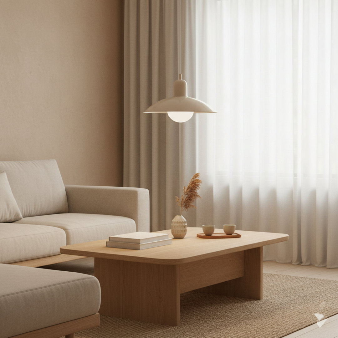 Keldvik — Emberline Pendant Light, Durable Iron in Macaron Hues — Nordic Japandi Living Room, square 1