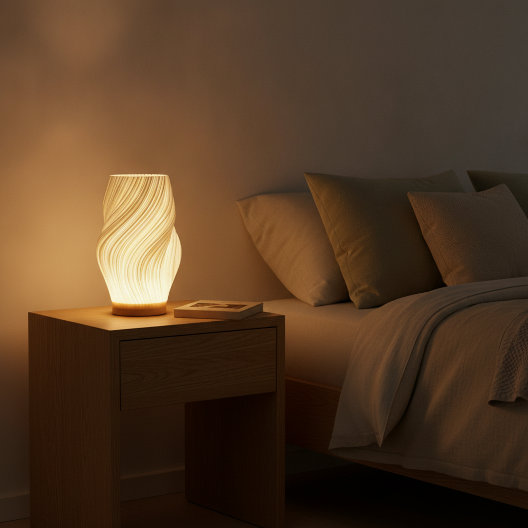 Keldvik — Bølge Table Lamp, Wave-Shaped Shade in Natural Wood — Premium Catalog Look, square 2