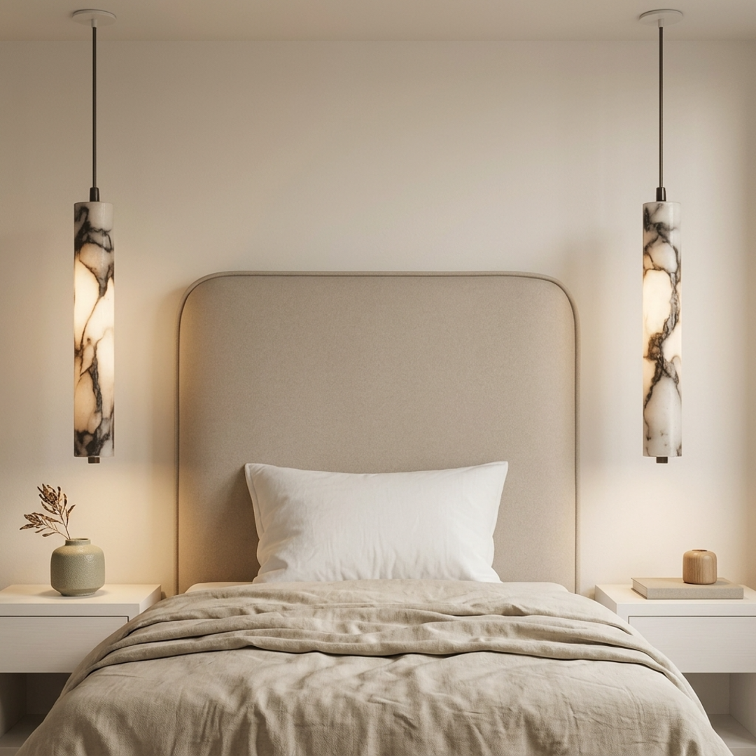 Keldvik — Flint Pendant Light, Hand-Carved Natural Stone — Soft Neutral Bedroom, square 2