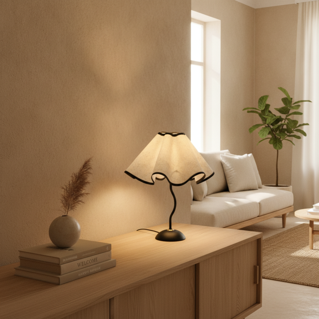 Keldvik — Petalglow Table Lamp, Handcrafted Iron with Linen Shade — Nordic Japandi Living Room, square 4
