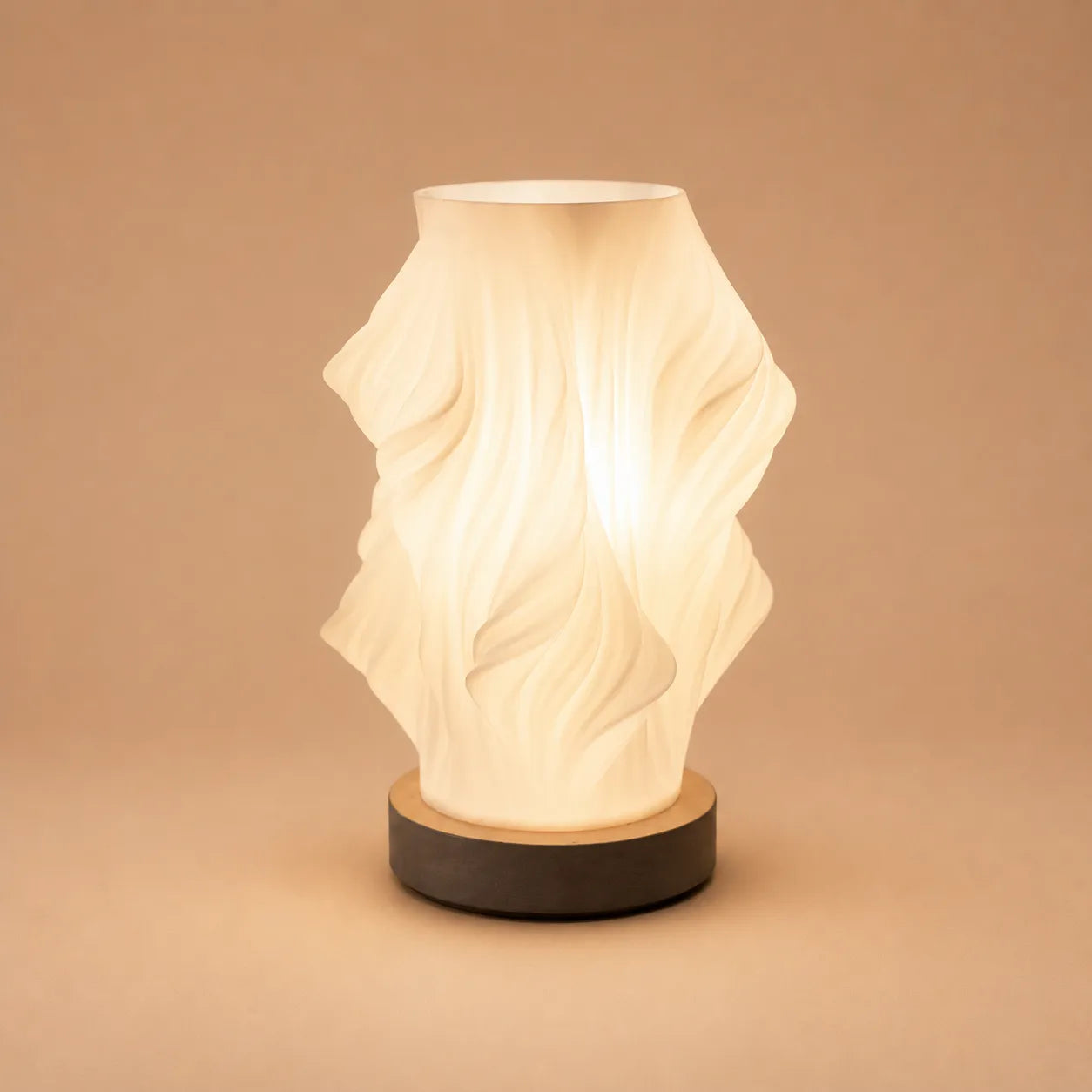 Bølge Table Lamp, Wave-Shaped Shade in Natural Wood