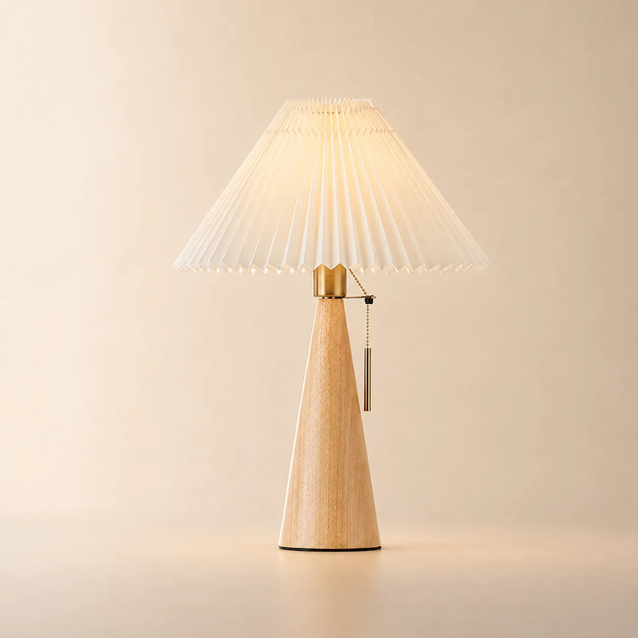Dawnveil Table Lamp, Natural Rubberwood and Pleated Fabric