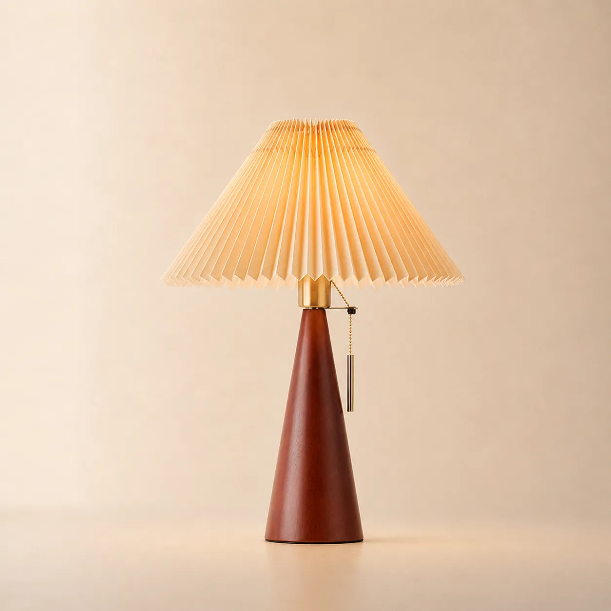 Dawnveil Table Lamp, Natural Rubberwood and Pleated Fabric